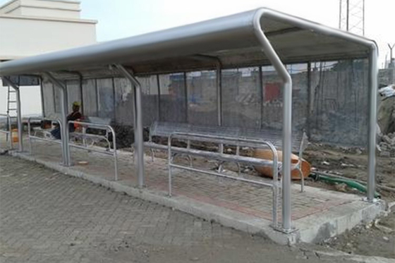 China Safety Artistic Stainless Steel Bus Shelter With Seats / Garbage Bins / Line Signs supplier